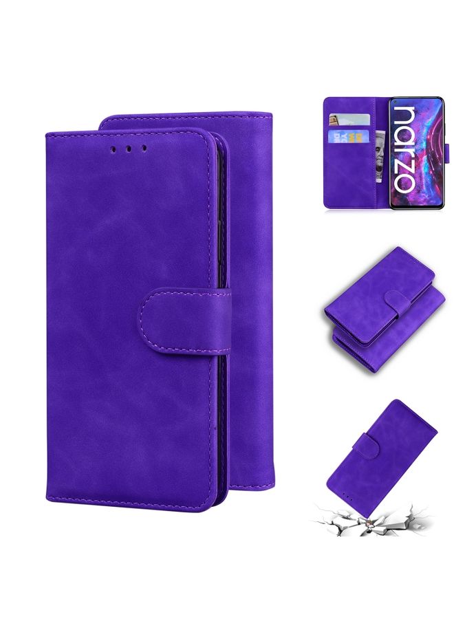 HuHa Case Cover For Realme Narzo 30 Pro 5G/V5 Skin Feel Pure Color Flip Leather Phone Case Purple