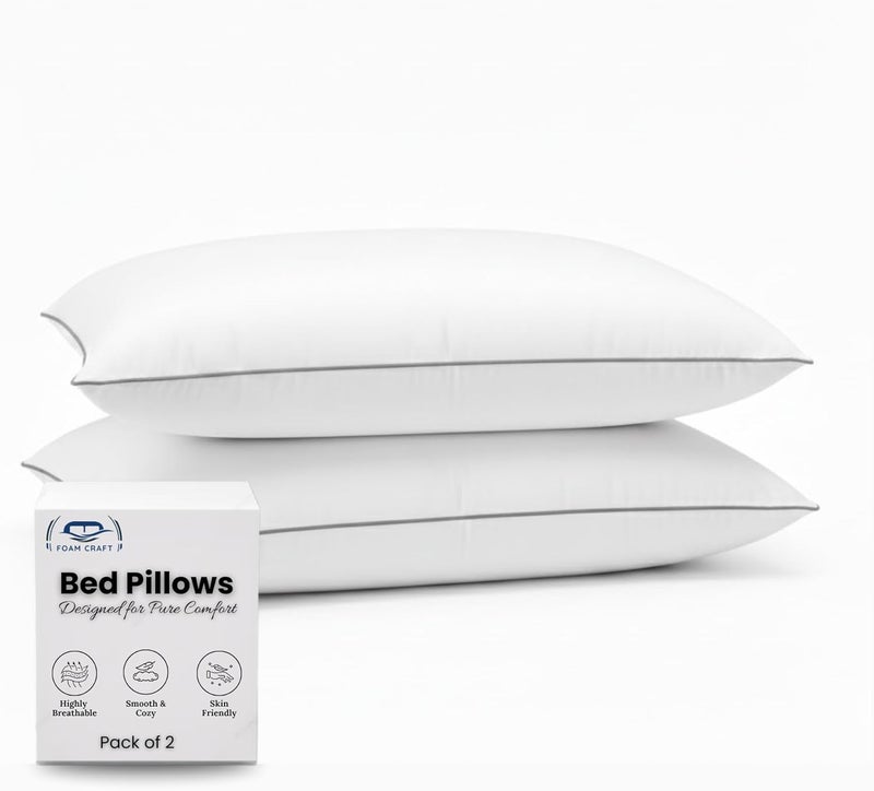 FOAM CRAFT Foamcraft® Bed Pillows - Soft and Supportive Microfibre Pillows for All Sleep Positions (Pack of 2, 50 x 75cm) - Image 1