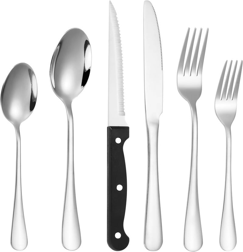 Lazycorner 53 Piece Silverware Set for 8 Flatware Set with Steak Knives for 8 and 5 Public Serving Use Set 1810 Stainless Steel Serving Utensils Set Cutlery Set For Restaurant Hotel Dishwasher Safe - Image 3