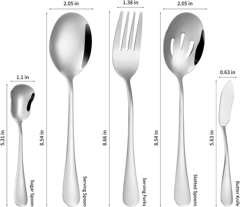 Lazycorner 53 Piece Silverware Set for 8 Flatware Set with Steak Knives for 8 and 5 Public Serving Use Set 1810 Stainless Steel Serving Utensils Set Cutlery Set For Restaurant Hotel Dishwasher Safe - Image 4