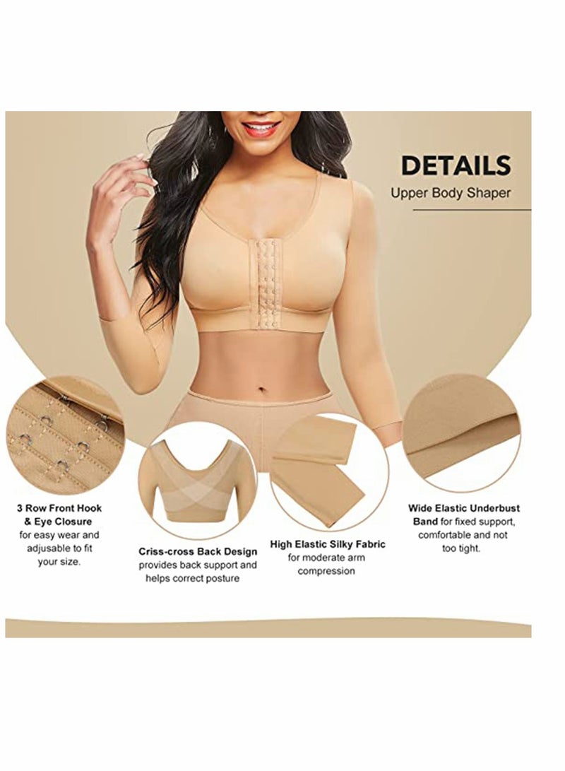 Women's Sports Bra Wireless Front Buckle Yoga Bra Arm Compression Sleeves Upper Shapers Slimmer Post Surgery Posture Corrector Shapewear Tops L Size - Image 3
