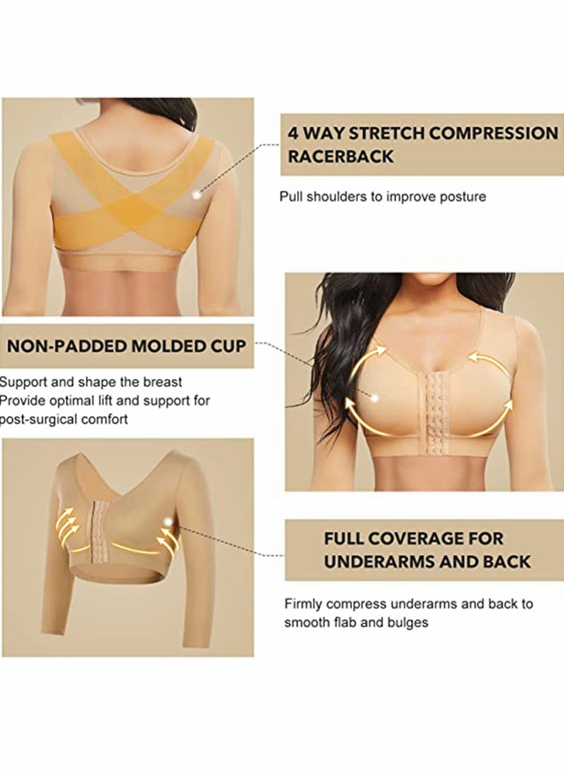 Women's Sports Bra Wireless Front Buckle Yoga Bra Arm Compression Sleeves Upper Shapers Slimmer Post Surgery Posture Corrector Shapewear Tops L Size - Image 5