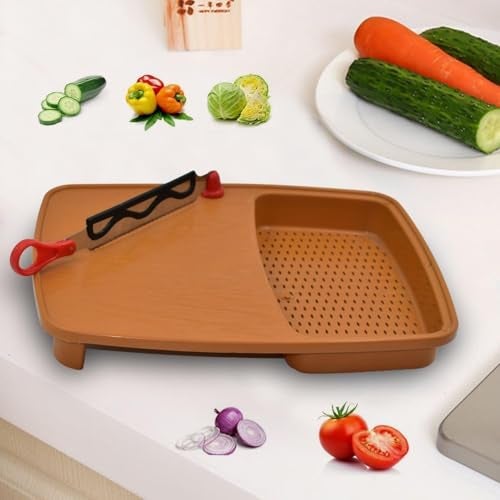 Faverito, 5-in-1 Multi-Function Chopping Board with Collapsible Colander, Grater, and Knife | Kitchen Cutting Board with Strainer Basket | Vegetable Fruit Cutter Slicer and Dicer Chopper Tools - Image 3