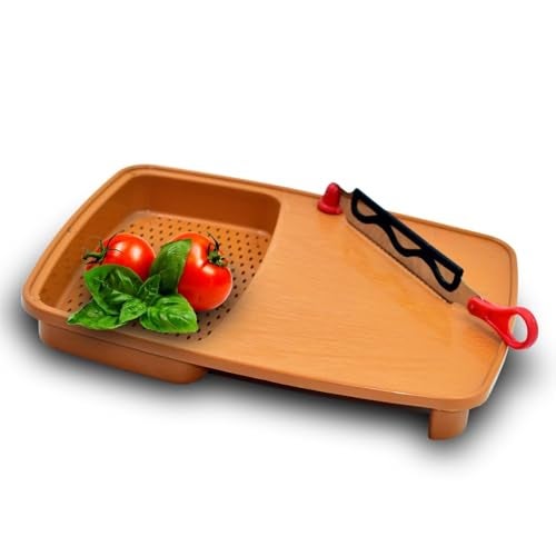 Faverito, 5-in-1 Multi-Function Chopping Board with Collapsible Colander, Grater, and Knife | Kitchen Cutting Board with Strainer Basket | Vegetable Fruit Cutter Slicer and Dicer Chopper Tools - Image 4