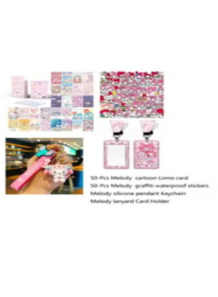 Sanrio 102-Pcs Sanrio Melody Gift Pack with Photocards Card Holder Lanyard Sticker Keychain  - Image 4