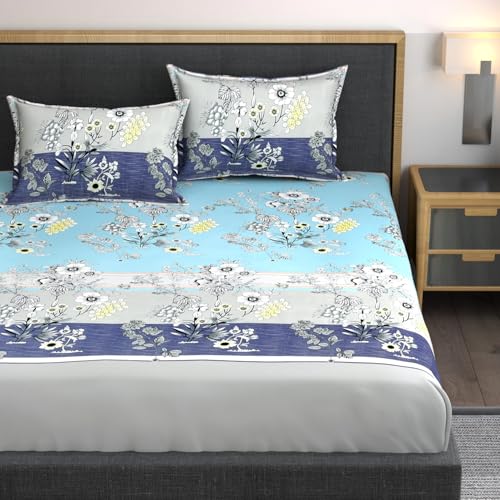 AMEYAA XXL 350 Tc Microfiber Soft Cotton Super King Size Bedsheet For Double Bed, King Size 108 Inches X 108 Inches, 9 Feet , 275 X 275 Cm With 2 Large Size Pillow Covers Without Joint Multicolor - Image 1