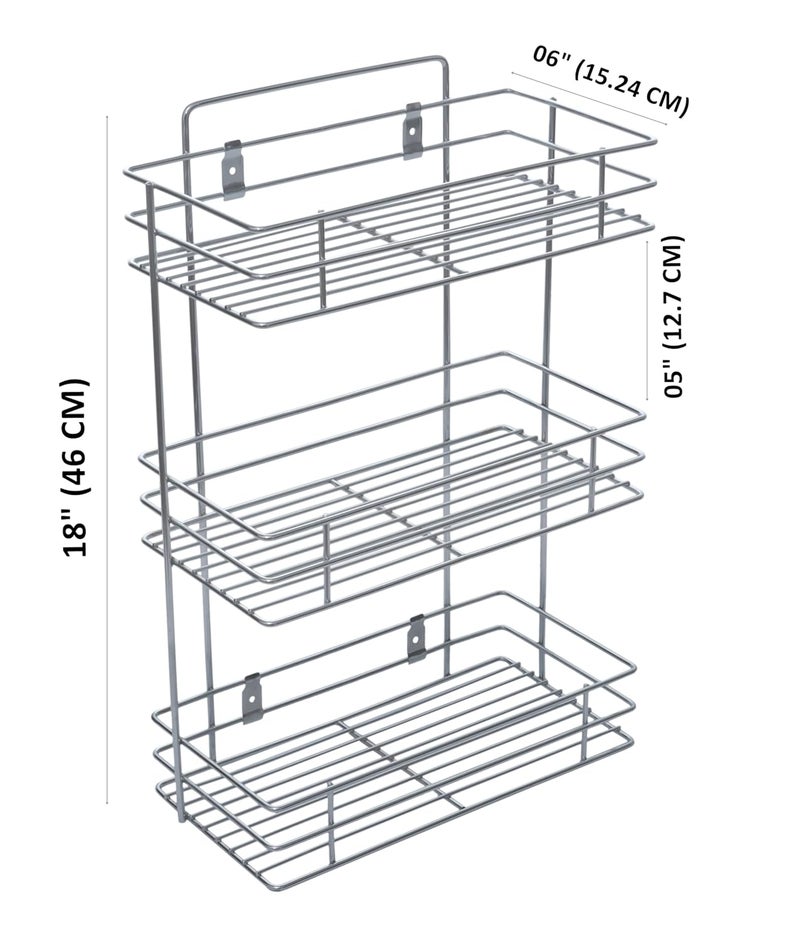 Toro 3 Layer Wall Mount Stainless Steel Multipurpose Storage Rack/Shelf, Kitchen Rack [Pack of 1 Silver] Containers (Silver, Multirack Tripal) - Image 2