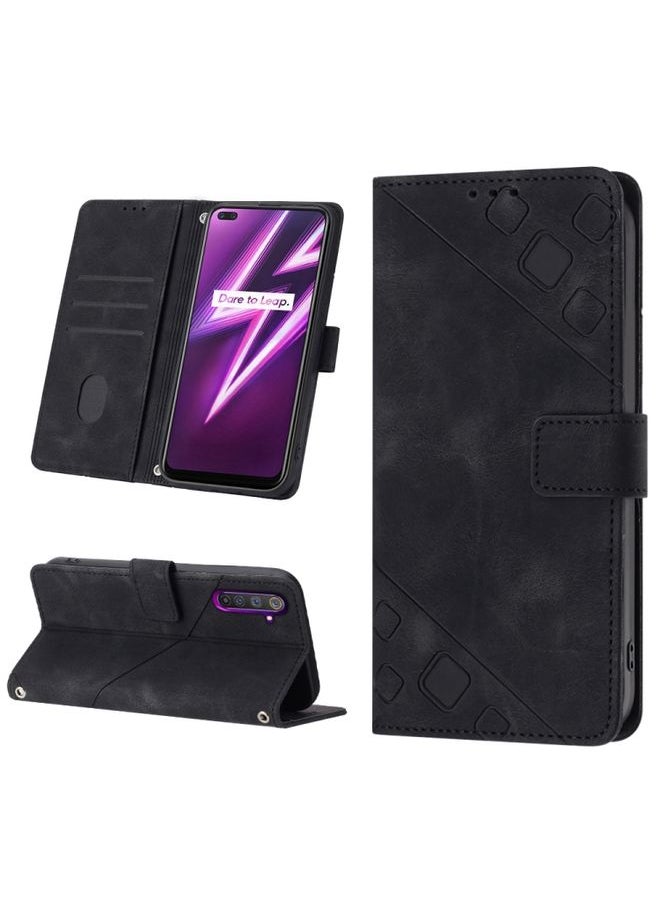 HuHa Case Cover For Realme 6 Pro Skin-feel Embossed Leather Phone Case Black 