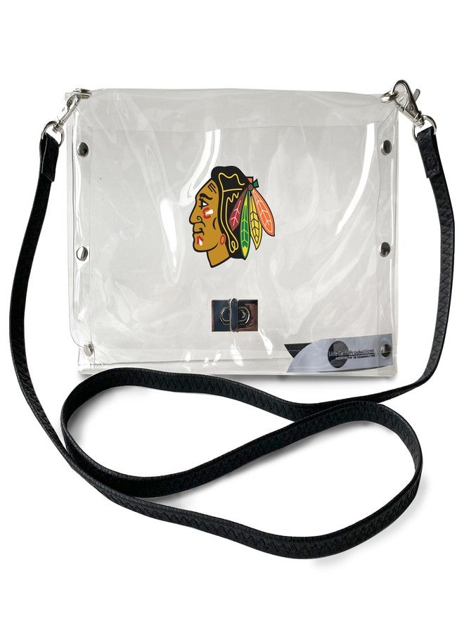 Littlearth محفظة صغيرة من ليتل آرت NHL شيكاغو بلاك هوكس بغطاء شفاف مع حزام موضة أسود، لون الفريق، 10" × 6.5" × 0.5" - Image 1