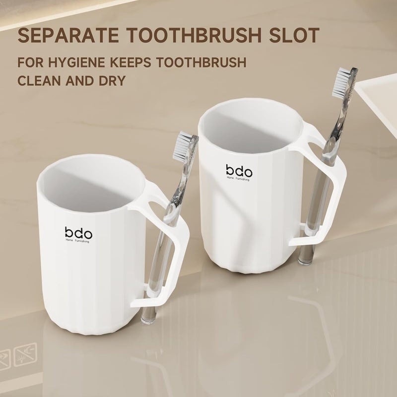 SHOTAY Toothbrush Cup, 420ml Bathroom Cup, Large Capacity Toothbrush Holder Cup, Bathroom Tumbler with Comfortable Handle, Durable Plastic Toothbrush Tumbler, White - 1pcs - Image 3