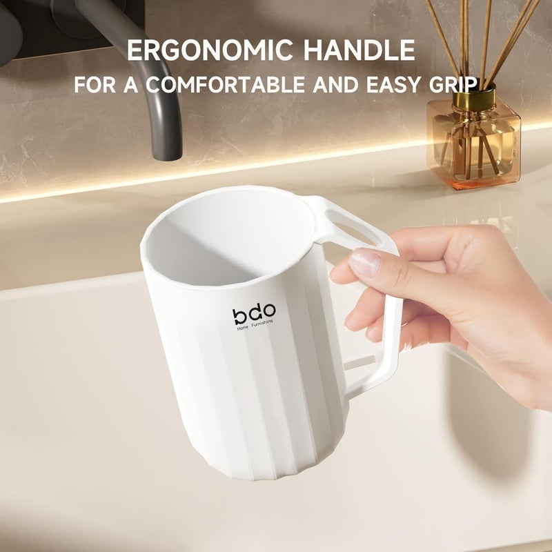 SHOTAY Toothbrush Cup, 420ml Bathroom Cup, Large Capacity Toothbrush Holder Cup, Bathroom Tumbler with Comfortable Handle, Durable Plastic Toothbrush Tumbler, White - 1pcs - Image 5