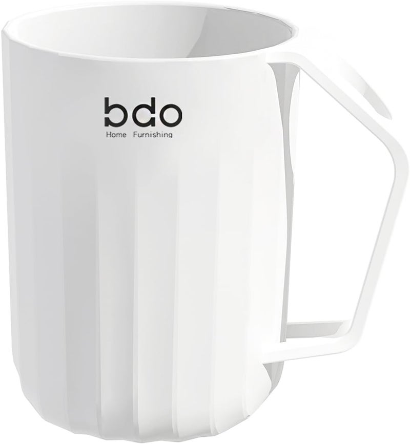SHOTAY Toothbrush Cup, 420ml Bathroom Cup, Large Capacity Toothbrush Holder Cup, Bathroom Tumbler with Comfortable Handle, Durable Plastic Toothbrush Tumbler, White - 1pcs - Image 1