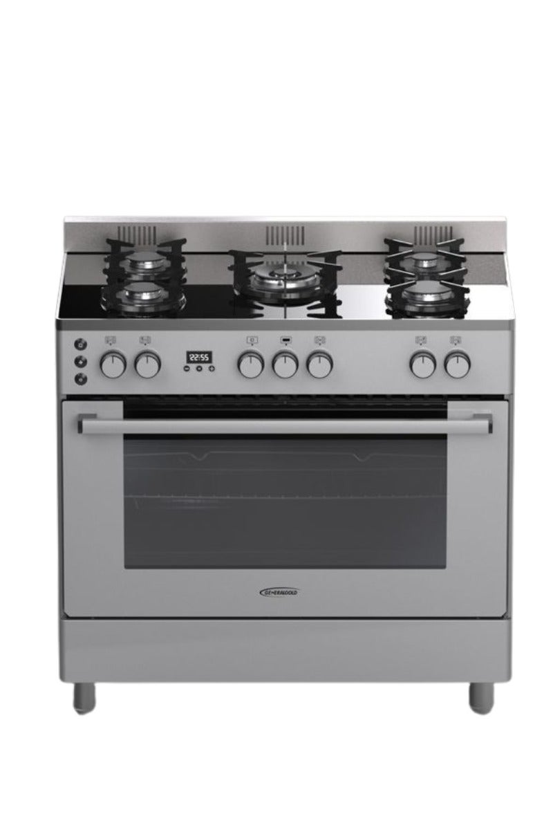 Generalgold 90x60cm Gas Cooker with 5 Italian Sabaf Burners, Wok Burner, Full FFD Safety, Turbo Fan Oven, Dishwarmer & Black Glass Top – LPG Adjusted - Image 1