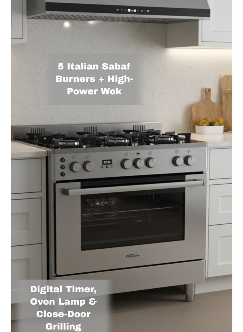 Generalgold 90x60cm Gas Cooker with 5 Italian Sabaf Burners, Wok Burner, Full FFD Safety, Turbo Fan Oven, Dishwarmer & Black Glass Top – LPG Adjusted - Image 2