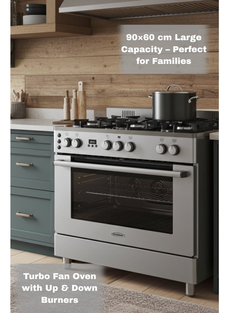 Generalgold 90x60cm Gas Cooker with 5 Italian Sabaf Burners, Wok Burner, Full FFD Safety, Turbo Fan Oven, Dishwarmer & Black Glass Top – LPG Adjusted - Image 4