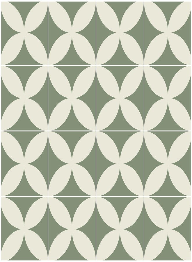 Theper Green Beige Geometric Wallpaper Peel and Stick Wallpaper Boho 17.3"×78.8"Green Wallpaper Removable Self Adhesive Wallpaper for Bathroom Kitchen Backsplash Contact Paper for Cabinets and Drawers Vinyl - Image 1