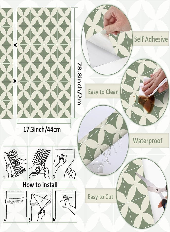 Theper Green Beige Geometric Wallpaper Peel and Stick Wallpaper Boho 17.3"×78.8"Green Wallpaper Removable Self Adhesive Wallpaper for Bathroom Kitchen Backsplash Contact Paper for Cabinets and Drawers Vinyl - Image 3