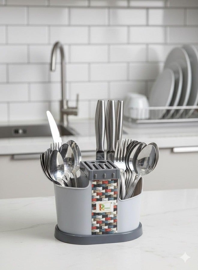 FASHRAMP Kitchen Cutlery Organizer Stand | Multi-Compartment Storage with Decorative Pattern | For Utensils, Office Supplies, Desk Tools | Sturdy & Stylish Countertop Organizer - Image 3