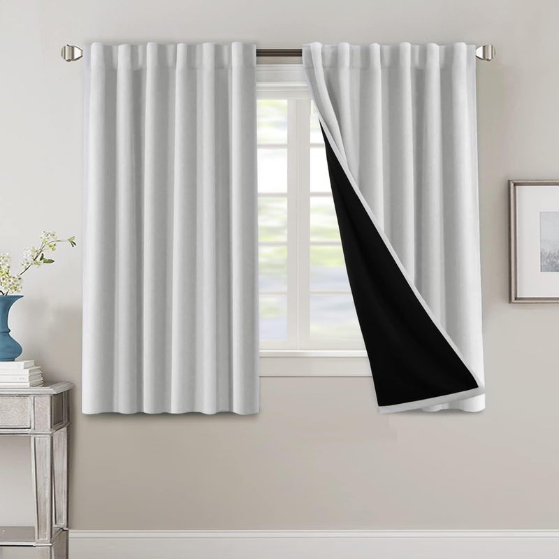 H.VERSAILTEX 100% Blackout Curtains for Bedroom with Black Liner Full Room Darkening Curtain 54 Inch Long Thermal Insulated Back Tab/Rod Pocket Window Drapes for Living Room  2 Panels  Greyish White - Image 1
