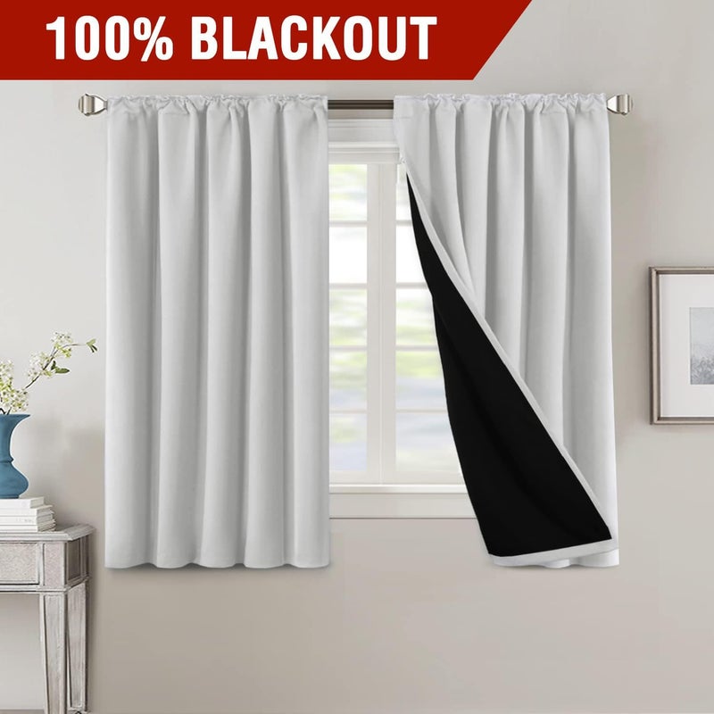 H.VERSAILTEX 100% Blackout Curtains for Bedroom with Black Liner Full Room Darkening Curtain 54 Inch Long Thermal Insulated Back Tab/Rod Pocket Window Drapes for Living Room  2 Panels  Greyish White - Image 2