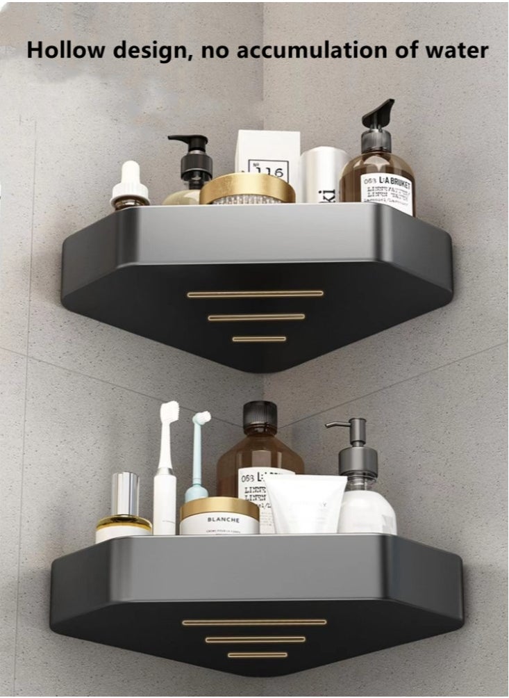 Kutis 3-Pieces Bathroom Shelf Shower Shampoo Soap Organizer Wall Mounts Storage Rack Aluminium Alloy Black 33x25x5.2 Centimeter  - Image 5