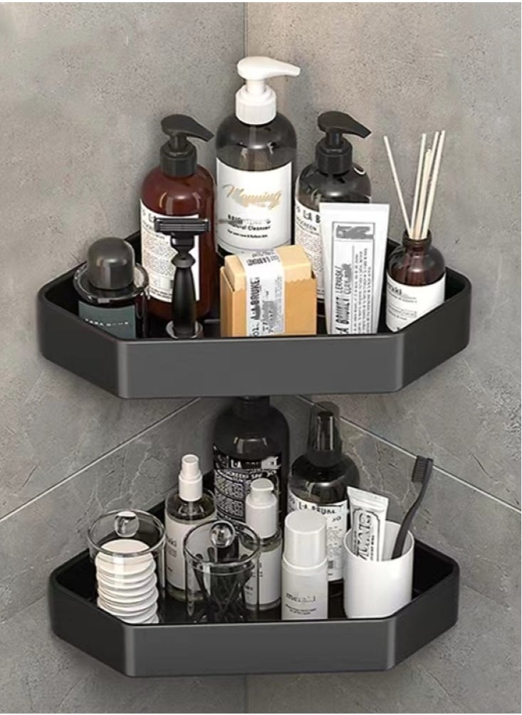 Kutis 3-Pieces Bathroom Shelf Shower Shampoo Soap Organizer Wall Mounts Storage Rack Aluminium Alloy Black 33x25x5.2 Centimeter  - Image 2