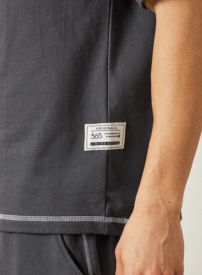 Styli Oversized Contrast Overlock Terry T-Shirt & Shorts Co-Ords