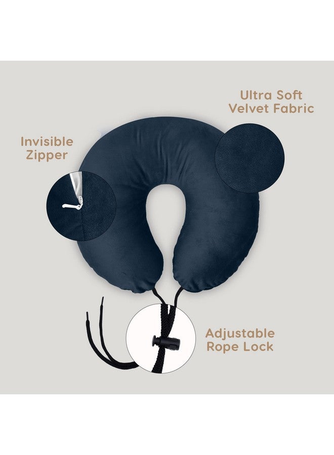 MY ARMOR Neck Pillow for Travel with 1 Year Warranty, Soft & Supportive Mircofiber Travel Pillow for Sleeping in Flight, Train & Car, Premium Velvet, Navy Blue - Image 5