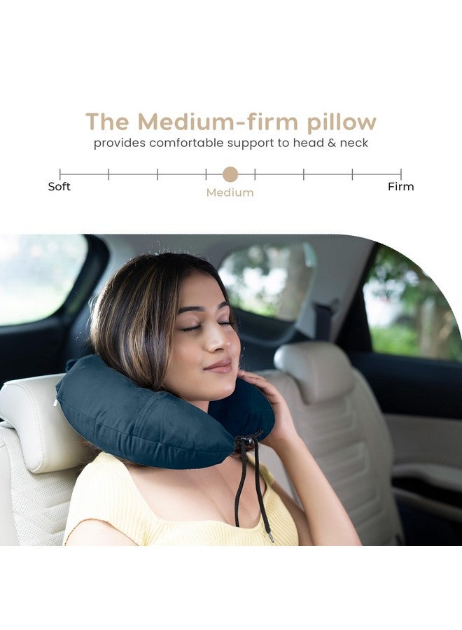 MY ARMOR Neck Pillow for Travel with 1 Year Warranty, Soft & Supportive Mircofiber Travel Pillow for Sleeping in Flight, Train & Car, Premium Velvet, Navy Blue - Image 3