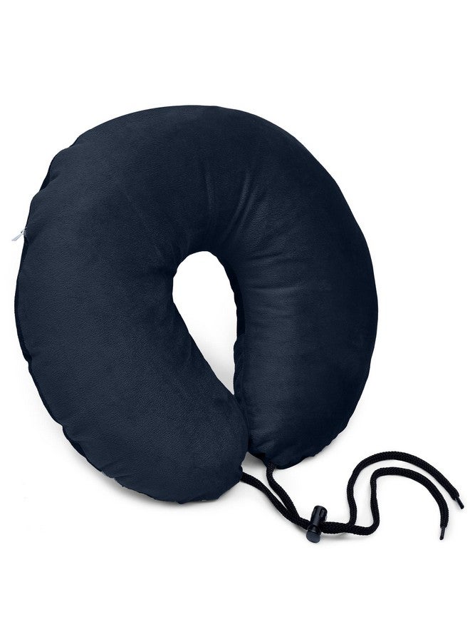 MY ARMOR Neck Pillow for Travel with 1 Year Warranty, Soft & Supportive Mircofiber Travel Pillow for Sleeping in Flight, Train & Car, Premium Velvet, Navy Blue - Image 1