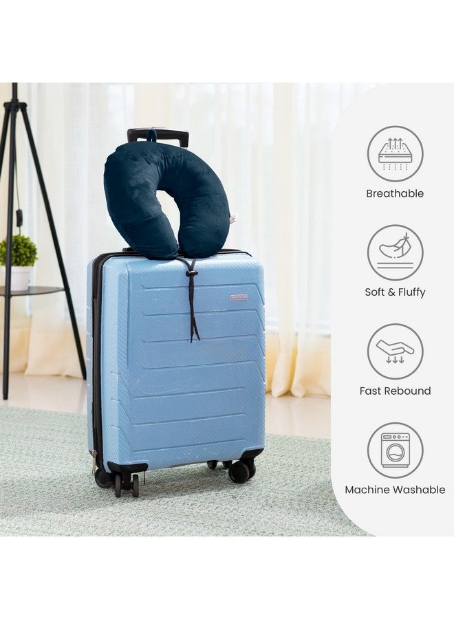 MY ARMOR Neck Pillow for Travel with 1 Year Warranty, Soft & Supportive Mircofiber Travel Pillow for Sleeping in Flight, Train & Car, Premium Velvet, Navy Blue - Image 2