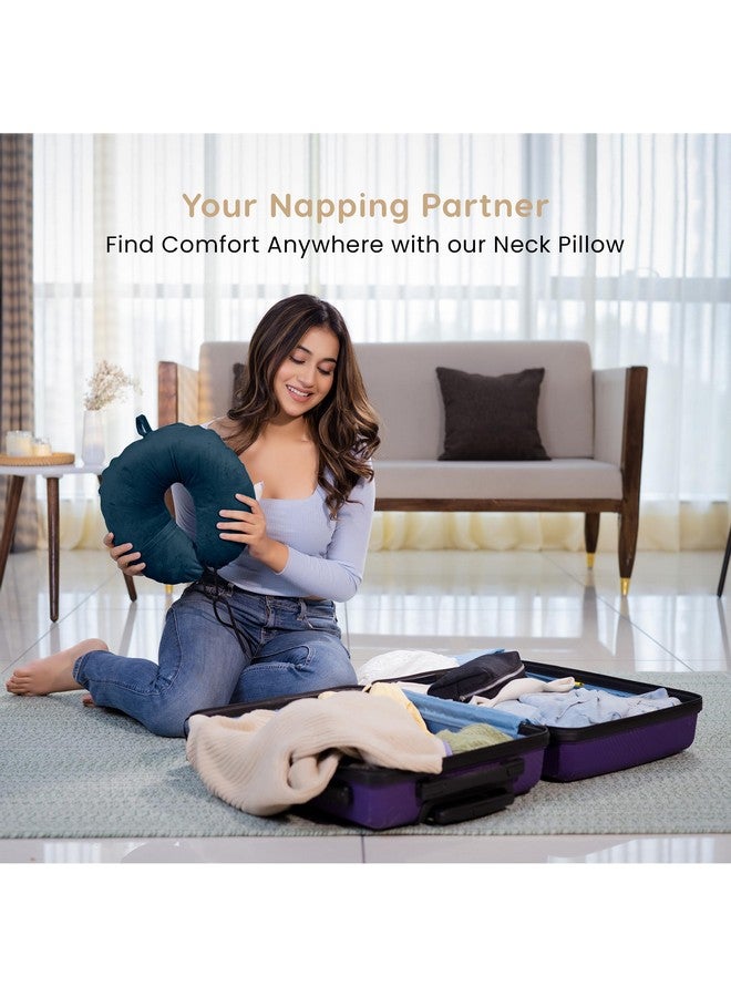 MY ARMOR Neck Pillow for Travel with 1 Year Warranty, Soft & Supportive Mircofiber Travel Pillow for Sleeping in Flight, Train & Car, Premium Velvet, Navy Blue - Image 4