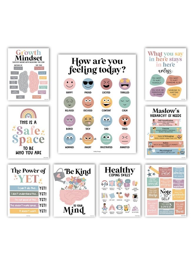 Hadley Designs Hadley Designs 9 Boho Mental Health Posters For Classroom Elementary - School Counselor Office Decor, Mental Health Therapy Decor For Office, Calm Corner, School Counseling Office Decor  - Image 1