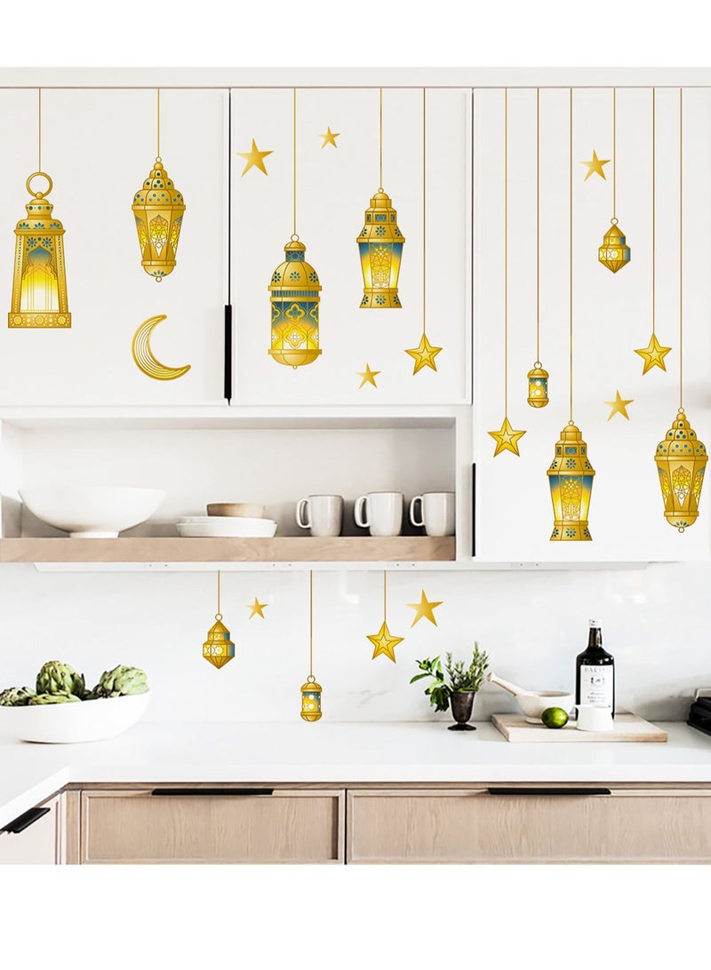 GGOOT Ramadan Wall Decor Stickers, Islamic Muslim Lantern Wall Stickers Eid Mubarak Ramadan Decor Moon Star Window Decal Ramadan Decorations for Home Living Room Bedroom Decorations Wallpaper - Image 4