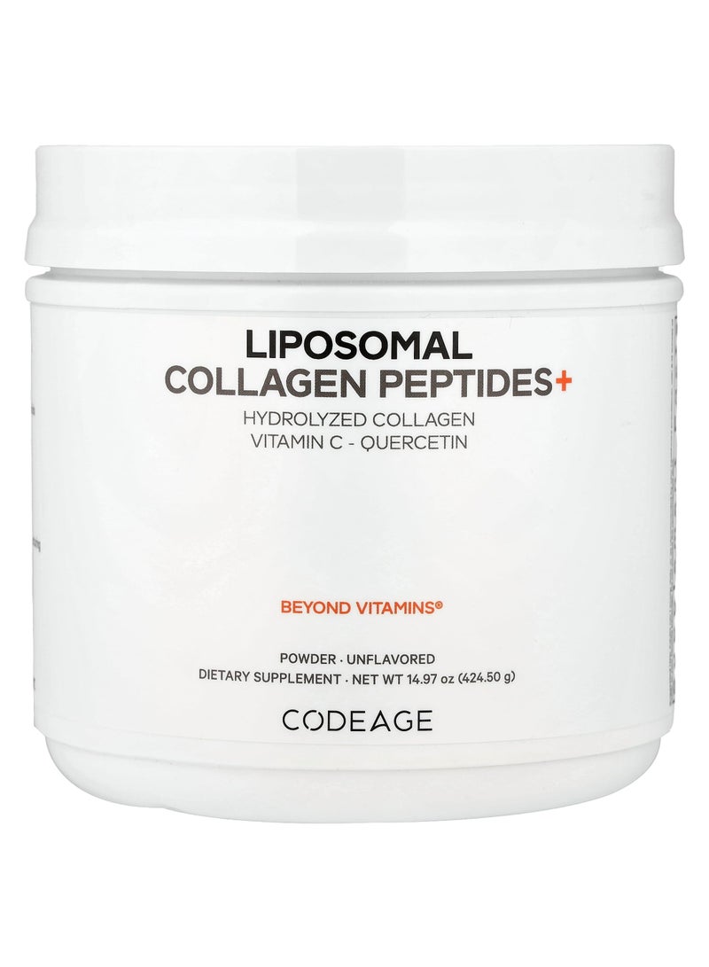 Codeage Liposomal Collagen Peptides+ Powder, Unflavored, 14.97 oz (424.5 g)