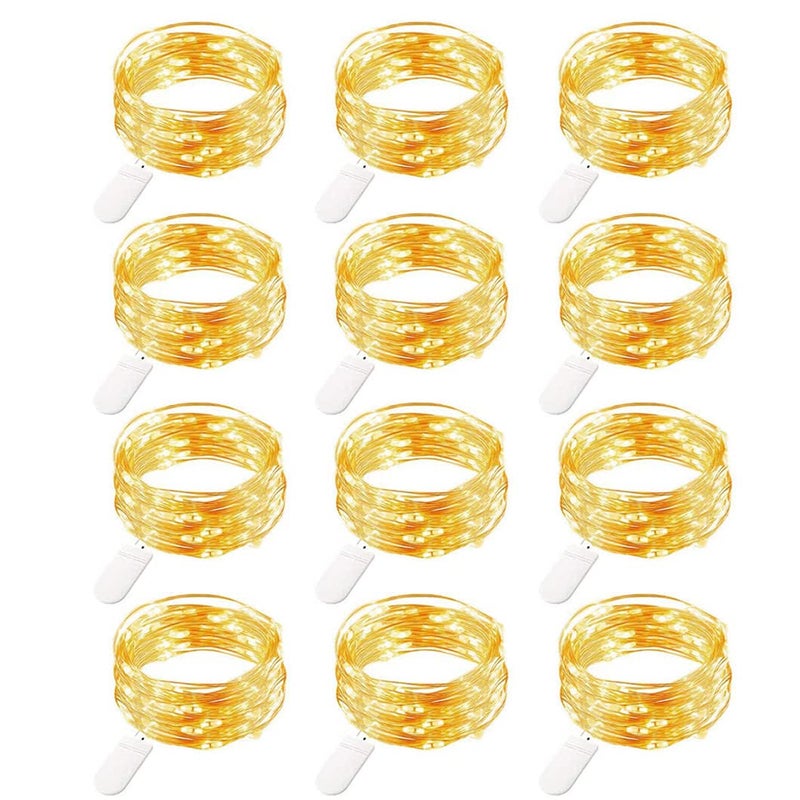 12 PCS Fairy String Lights, 20 LEDs Copper Wire Lights Battery Operated, 6.5Ft/2M Micro Lighting Firefly Light for DIY Christmas Holiday Wedding Party Birthday Indoor Outdoor Decor Camping, Warm White