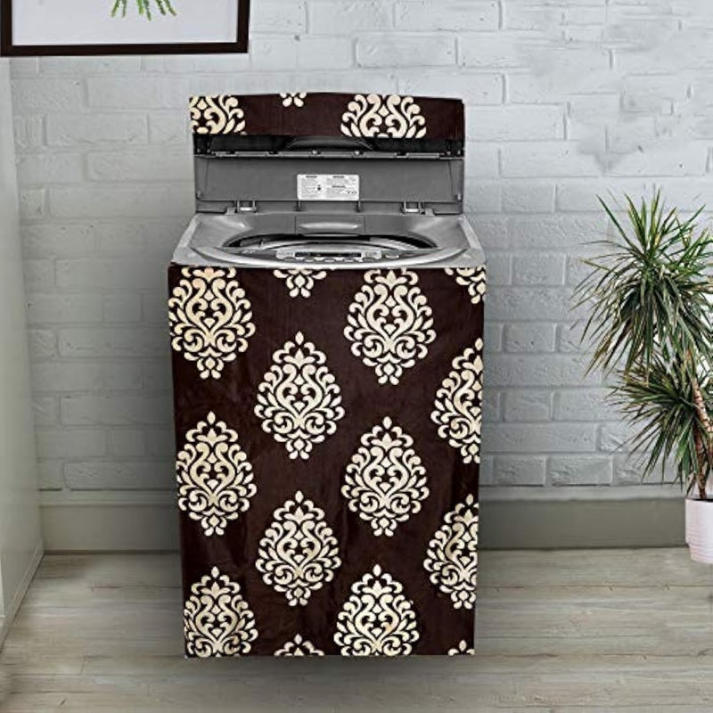 KANUSHI Industries® Washable & Dustproof Top Load Fully Automatic Washing Machine Cover ( Suitable For 6 Kg, 6.5 kg, 7 kg, 7.5 kg) (BROWN-FLORAL-TOP-LOAD-FULLY) - Image 1