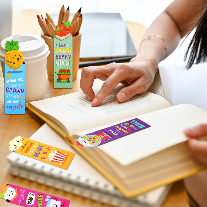 Eersida 30 Pieces Scratch and Sniff Scented Bookmarks Kids Fruit Food Theme Sayings Bookmarks Sayings Assorted Cute Scented Gifts for Students Teens Food Lovers, 10 Styles - Image 5