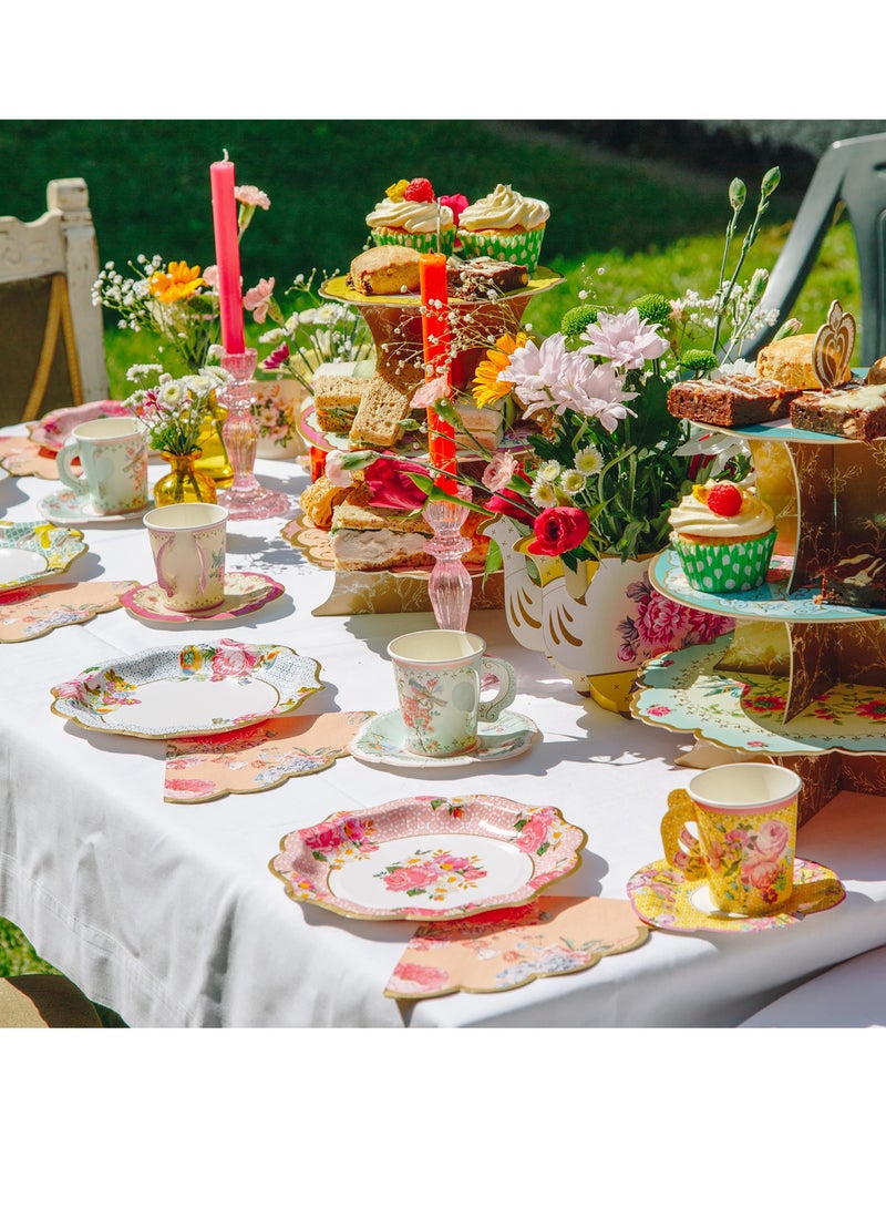 Excefore 24 قطعة أدوات مائدة قابلة للتصرف للشاي بعد الظهر أطباق ورقية مزخرفة بالأزهار لأطباق الحلوى والسلطة لحفلات أنيقة وحفلات زفاف - خاص لحفلة الزفاف - Image 5