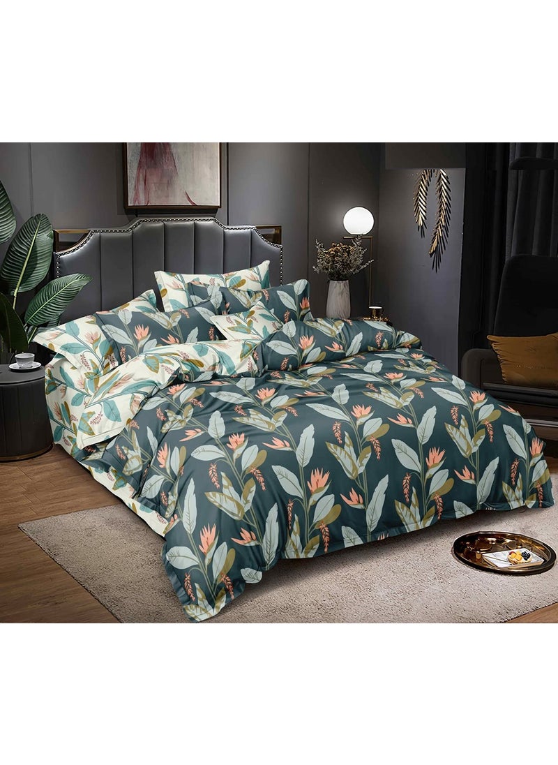 THE HOME STYLE The Home Style Super Soft Glace Cotton King Size Ac Comforter Ll Blanket Ll Duvet For Double Bed 1 Flat Bedsheet 2 Pillow Cover Ll 4Pc Bedding Set Design 32 Pine Green Comforter Set 350 Tc  - Image 2