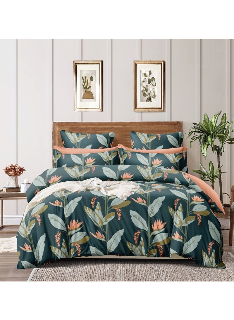 THE HOME STYLE The Home Style Super Soft Glace Cotton King Size Ac Comforter Ll Blanket Ll Duvet For Double Bed 1 Flat Bedsheet 2 Pillow Cover Ll 4Pc Bedding Set Design 32 Pine Green Comforter Set 350 Tc  - Image 1