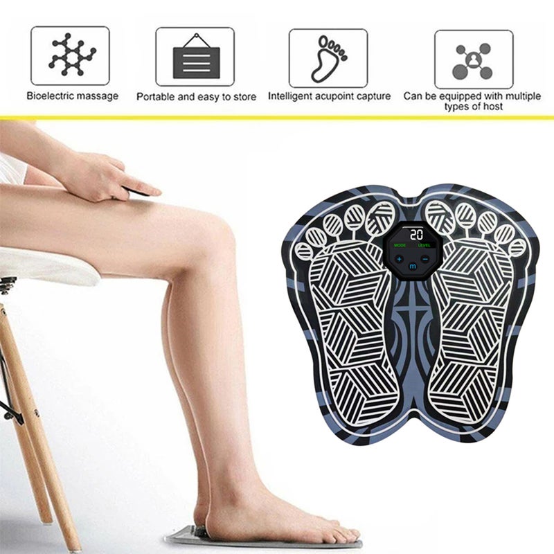 Electric Foot Massager Mat Portable Foldable Foot Massage Pad 10 Modes 20 Levels Intensity Built-in Battery with LCD Screen USB Charging Cable for Feet Leg Pain Relieve - Image 2