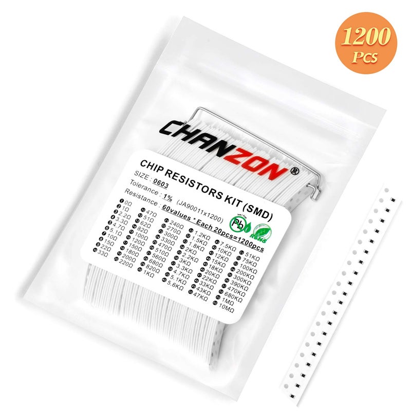CHANZON طقم مقاومات SMD 1200 قطعة 0603 0-10M Ω أوم 60 قيمة 1/10W 0.1W ±1% تحمل فيلم سميك 0-10MR مقاومات SMT مع شهادة Rohs - Image 5