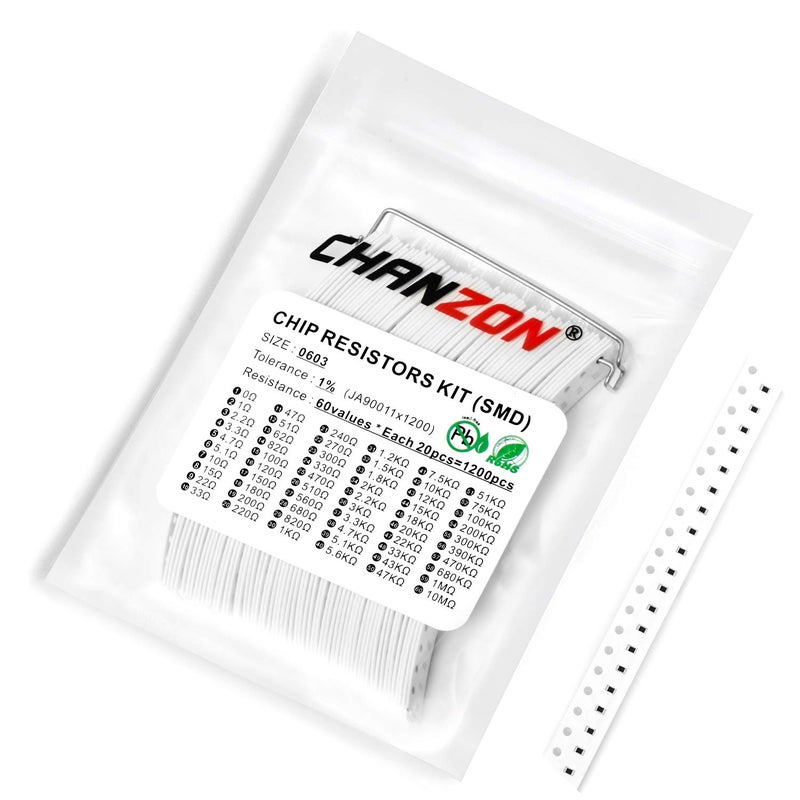 CHANZON طقم مقاومات SMD 1200 قطعة 0603 0-10M Ω أوم 60 قيمة 1/10W 0.1W ±1% تحمل فيلم سميك 0-10MR مقاومات SMT مع شهادة Rohs - Image 1