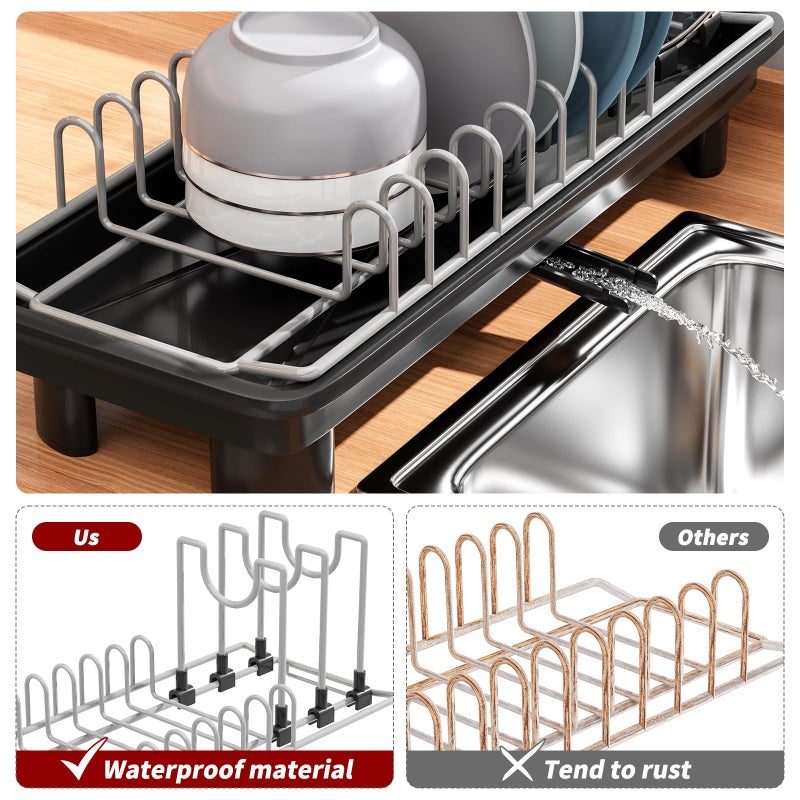 SanDream Small Dish Drying Rack with Removable Utensil Holder & Anti-Scratch Base - Stainless Steel Dish Rack, Dish Drying Rack with Drainage & Space Saving Design for Kitchen Counter, Pink - Image 5