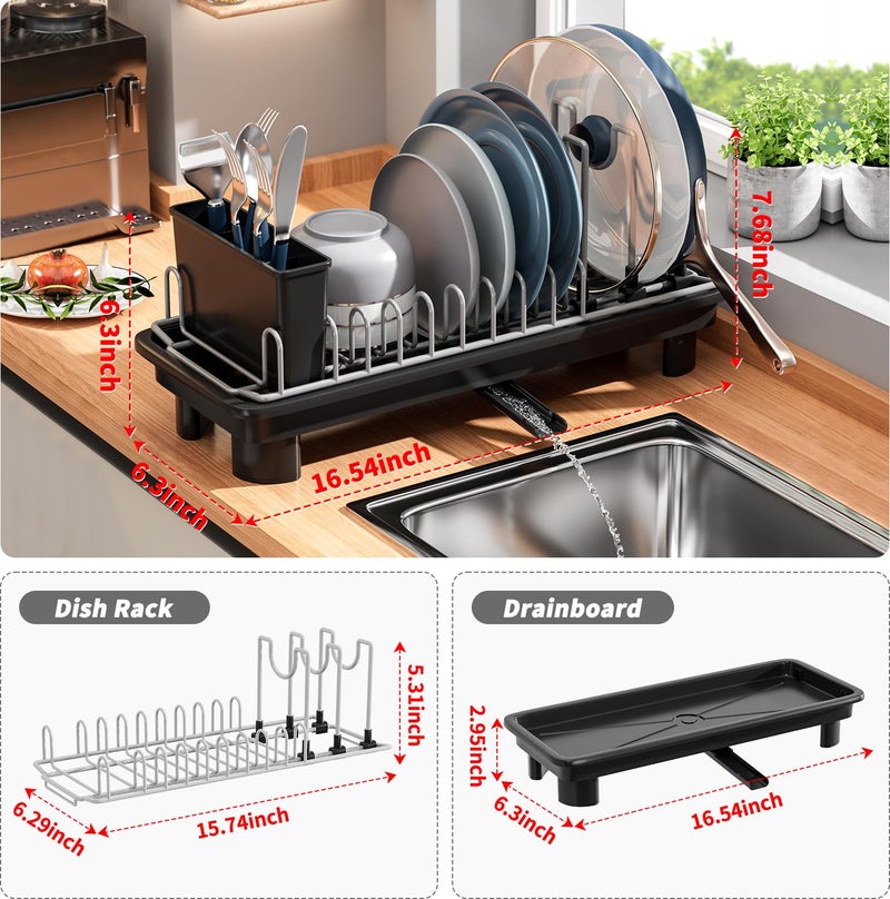 SanDream Small Dish Drying Rack with Removable Utensil Holder & Anti-Scratch Base - Stainless Steel Dish Rack, Dish Drying Rack with Drainage & Space Saving Design for Kitchen Counter, Pink - Image 3