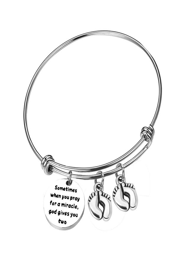 Baipilu Mom Bracelets Twins Jewelry Gift Sometimes When You Pray for a Miracle, God Gives You Two Twin Mom Jewelry Footprint Expandable Bracelet Mother's Day Thanksgiving Christmas Birthday Gift 1PCS - Image 1
