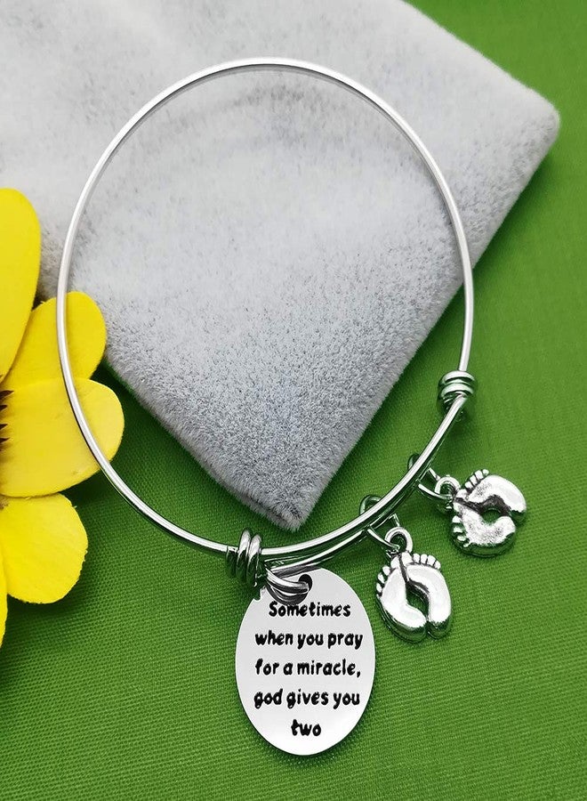Baipilu Mom Bracelets Twins Jewelry Gift Sometimes When You Pray for a Miracle, God Gives You Two Twin Mom Jewelry Footprint Expandable Bracelet Mother's Day Thanksgiving Christmas Birthday Gift 1PCS - Image 2
