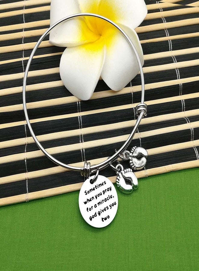 Baipilu Mom Bracelets Twins Jewelry Gift Sometimes When You Pray for a Miracle, God Gives You Two Twin Mom Jewelry Footprint Expandable Bracelet Mother's Day Thanksgiving Christmas Birthday Gift 1PCS - Image 5