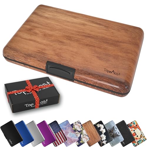 TopMost Aluminum Wallet, Card Case Wallet, Metal RFID Credit Card Holder for Men & Women, 6 Cotton Slots for 12 Cards And Bills, Rfd Protective (Wood Texture) - Image 1